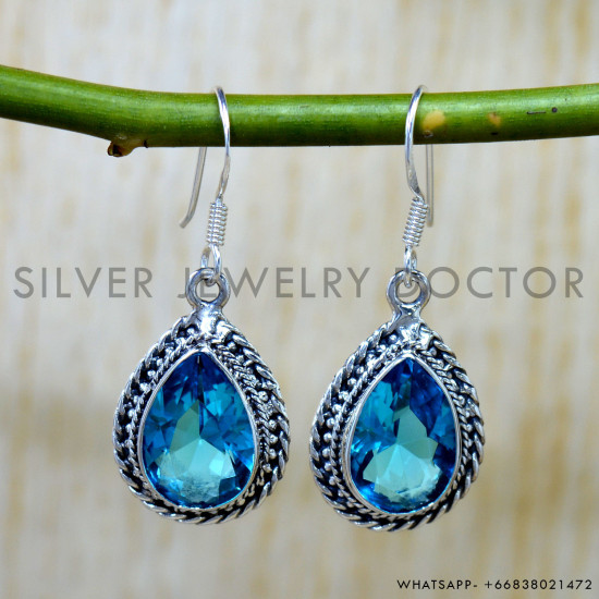Blue Topaz 925 Sterling Silver Earrings (SJWE-1058) Blue Topaz 925 Sterling Silver Earrings (SJWE-1058)