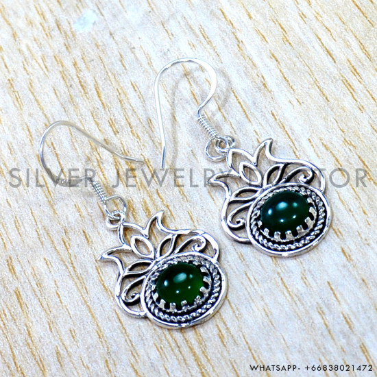 Green Onyx 925 Sterling Silver Earrings (SJWE-1064) Green Onyx 925 Sterling Silver Earrings (SJWE-1064)