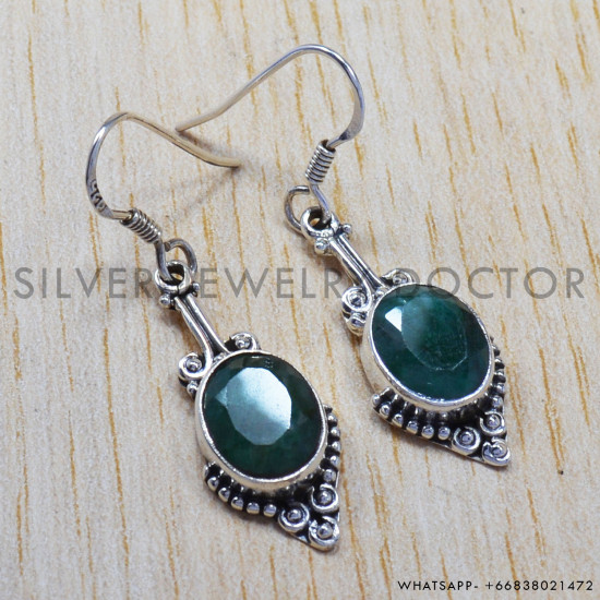 Emerald 925 Sterling Silver Earrings (SJWE-107) Emerald 925 Sterling Silver Earrings (SJWE-107)