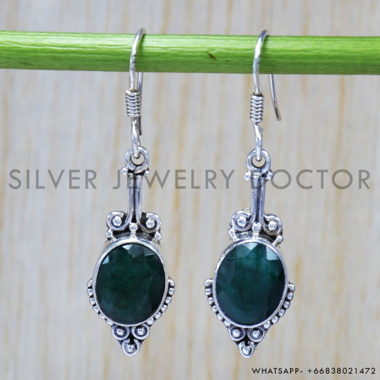 Emerald 925 Sterling Silver Earrings (SJWE-107) Emerald 925 Sterling Silver Earrings (SJWE-107)