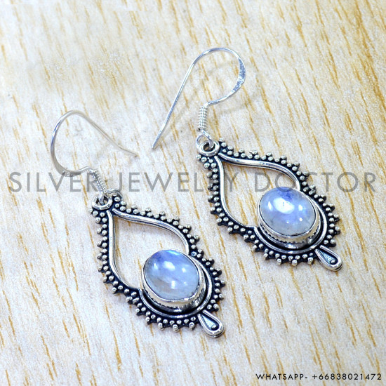 Rainbow Moonstone 925 Sterling Silver Earrings (SJWE-1071) Rainbow Moonstone 925 Sterling Silver Earrings (SJWE-1071)