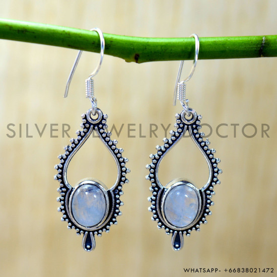 Rainbow Moonstone 925 Sterling Silver Earrings (SJWE-1071) Rainbow Moonstone 925 Sterling Silver Earrings (SJWE-1071)