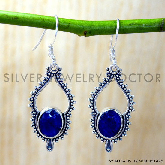 Sapphire 925 Sterling Silver Earrings (SJWE-1072)
