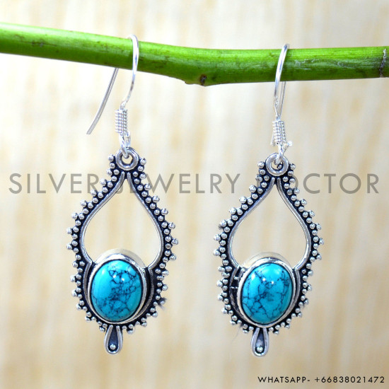 Turquoise 925 Sterling Silver Earrings (SJWE-1074) Turquoise 925 Sterling Silver Earrings (SJWE-1074)