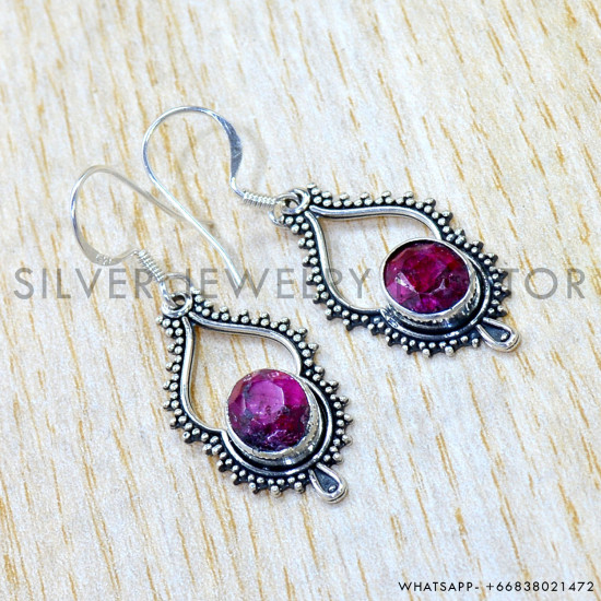 Ruby 925 Sterling Silver Earrings (SJWE-1075) Ruby 925 Sterling Silver Earrings (SJWE-1075)