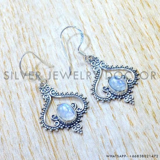 Rainbow Moonstone 925 Sterling Silver Earrings (SJWE-1076) Rainbow Moonstone 925 Sterling Silver Earrings (SJWE-1076)