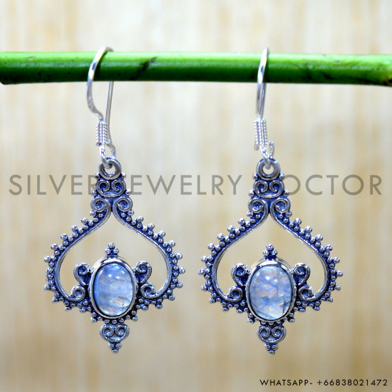 Rainbow Moonstone 925 Sterling Silver Earrings (SJWE-1076) Rainbow Moonstone 925 Sterling Silver Earrings (SJWE-1076)