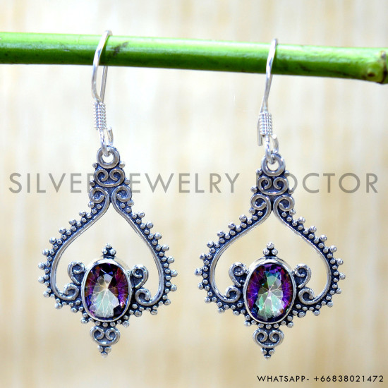 Mystic Topaz 925 Sterling Silver Earrings (SJWE-1077) Mystic Topaz 925 Sterling Silver Earrings (SJWE-1077)