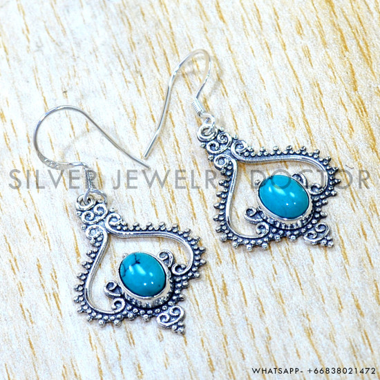 Turquoise 925 Sterling Silver Earrings (SJWE-1078) Turquoise 925 Sterling Silver Earrings (SJWE-1078)