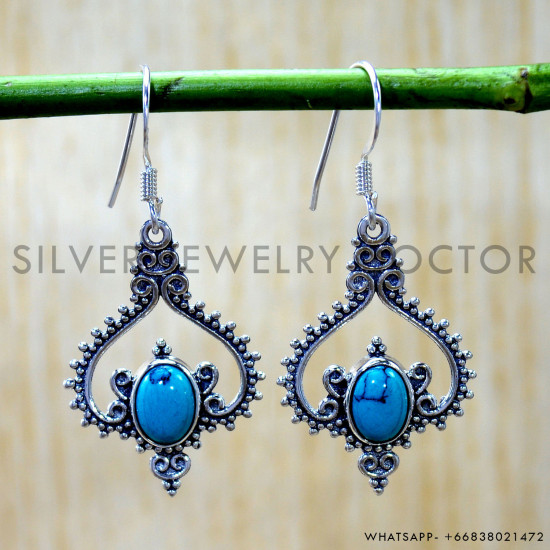 Turquoise 925 Sterling Silver Earrings (SJWE-1078) Turquoise 925 Sterling Silver Earrings (SJWE-1078)