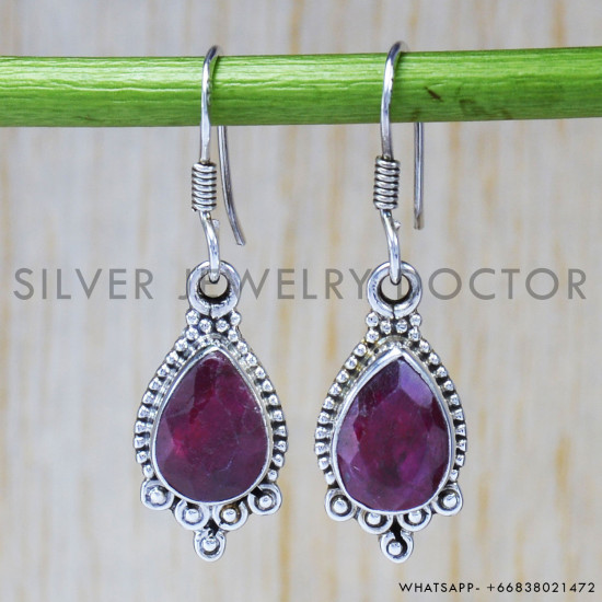 Ruby 925 Sterling Silver Earrings (SJWE-108) Ruby 925 Sterling Silver Earrings (SJWE-108)