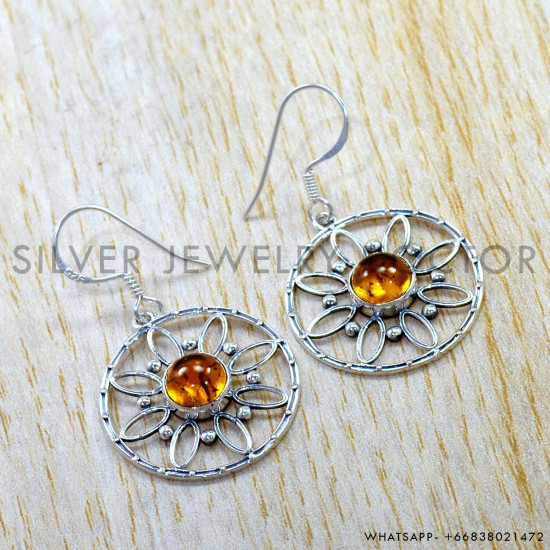 Amber 925 Sterling Silver Earrings (SJWE-1082) Amber 925 Sterling Silver Earrings (SJWE-1082)