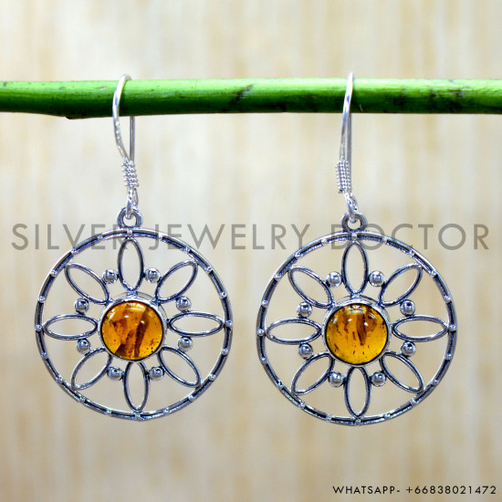 Amber 925 Sterling Silver Earrings (SJWE-1082) Amber 925 Sterling Silver Earrings (SJWE-1082)