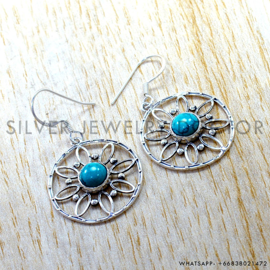 Turquoise 925 Sterling Silver Earrings (SJWE-1083)