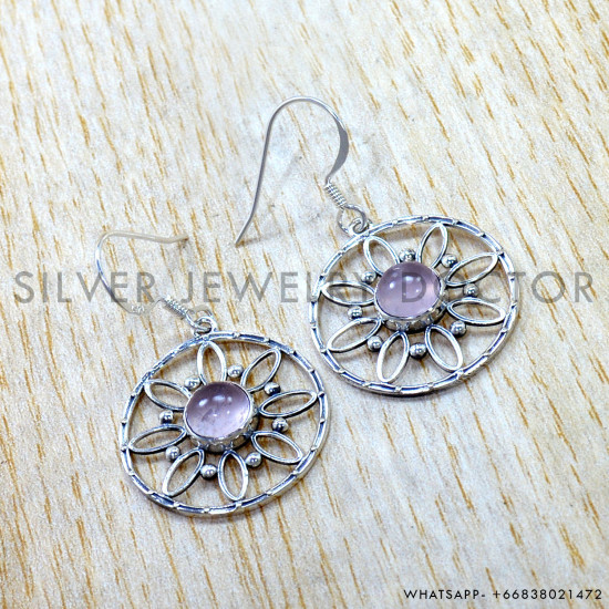 Rose Quartz 925 Sterling Silver Earrings (SJWE-1084) Rose Quartz 925 Sterling Silver Earrings (SJWE-1084)