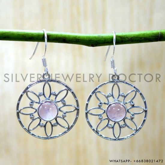 Rose Quartz 925 Sterling Silver Earrings (SJWE-1084) Rose Quartz 925 Sterling Silver Earrings (SJWE-1084)