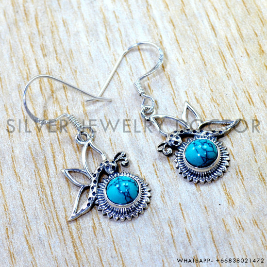 Turquoise 925 Sterling Silver Earrings (SJWE-1089) Turquoise 925 Sterling Silver Earrings (SJWE-1089)