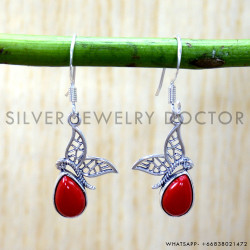 Coral 925 Sterling Silver Earrings (SJWE-1092)