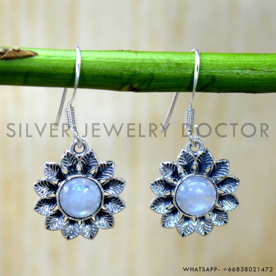 Rainbow Moonstone 925 Sterling Silver Earrings (SJWE-1098) Rainbow Moonstone 925 Sterling Silver Earrings (SJWE-1098)