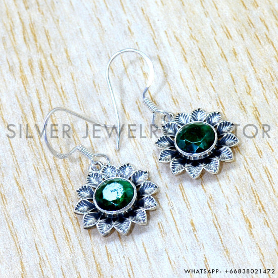 Emerald 925 Sterling Silver Earrings (SJWE-1099)