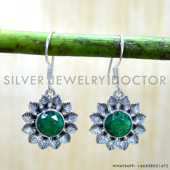 Emerald 925 Sterling Silver Earrings (SJWE-1099)