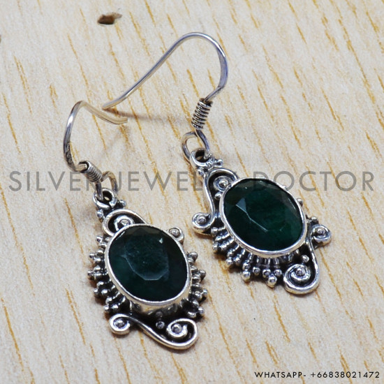 Emerald 925 Sterling Silver Earrings (SJWE-110) Emerald 925 Sterling Silver Earrings (SJWE-110)
