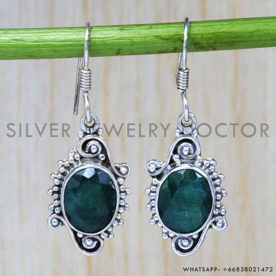 Emerald 925 Sterling Silver Earrings (SJWE-110) Emerald 925 Sterling Silver Earrings (SJWE-110)