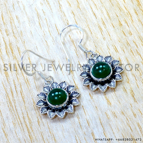Green Onyx 925 Sterling Silver Earrings (SJWE-1100) Green Onyx 925 Sterling Silver Earrings (SJWE-1100)