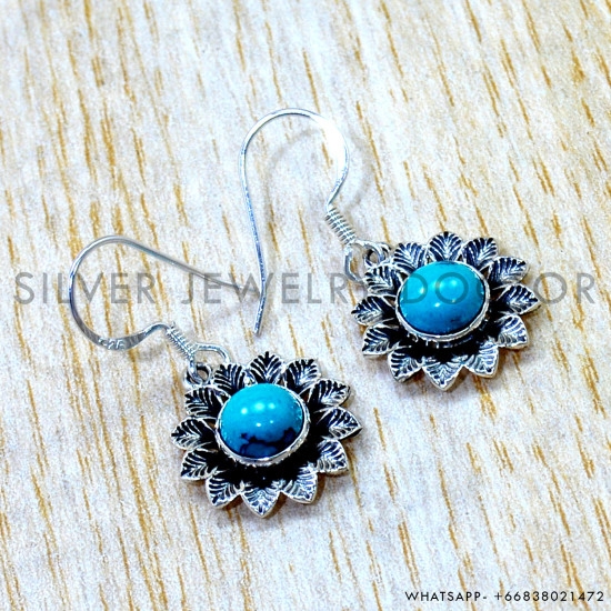 Turquoise 925 Sterling Silver Earrings (SJWE-1101) Turquoise 925 Sterling Silver Earrings (SJWE-1101)