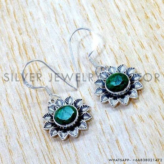 Emerald 925 Sterling Silver Earrings (SJWE-1102) Emerald 925 Sterling Silver Earrings (SJWE-1102)