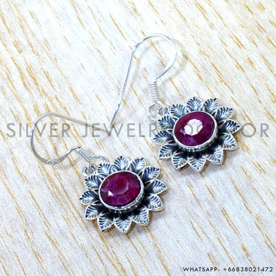 Ruby 925 Sterling Silver Earrings (SJWE-1104) Ruby 925 Sterling Silver Earrings (SJWE-1104)