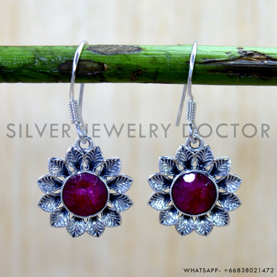 Ruby 925 Sterling Silver Earrings (SJWE-1104) Ruby 925 Sterling Silver Earrings (SJWE-1104)