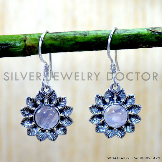 Rainbow Moonstone 925 Sterling Silver Earrings (SJWE-1107) Rainbow Moonstone 925 Sterling Silver Earrings (SJWE-1107)