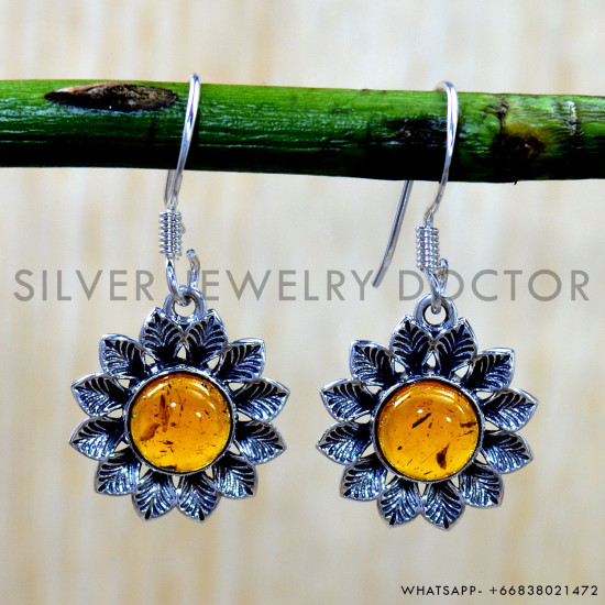 Amber 925 Sterling Silver Earrings (SJWE-1111) Amber 925 Sterling Silver Earrings (SJWE-1111)