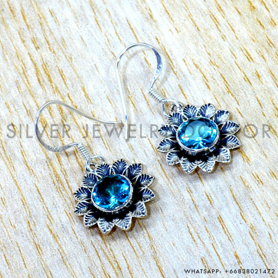 Blue Topaz 925 Sterling Silver Earrings (SJWE-1113) Blue Topaz 925 Sterling Silver Earrings (SJWE-1113)