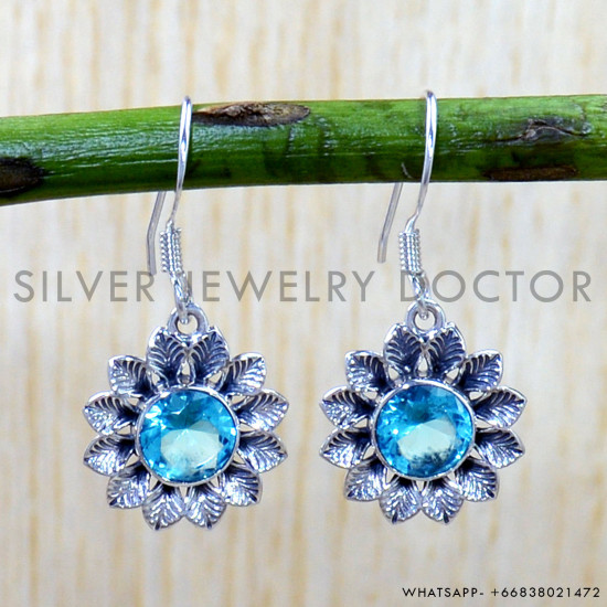 Blue Topaz 925 Sterling Silver Earrings (SJWE-1113) Blue Topaz 925 Sterling Silver Earrings (SJWE-1113)