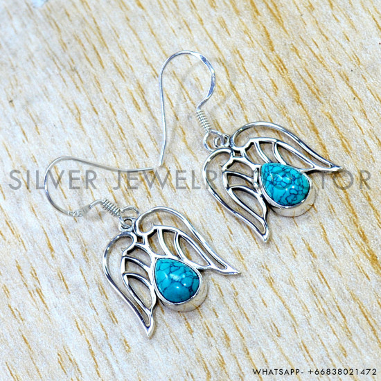 Turquoise 925 Sterling Silver Earrings (SJWE-1118) Turquoise 925 Sterling Silver Earrings (SJWE-1118)