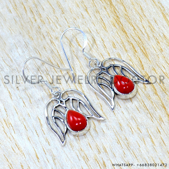 Coral 925 Sterling Silver Earrings (SJWE-1119) Coral 925 Sterling Silver Earrings (SJWE-1119)