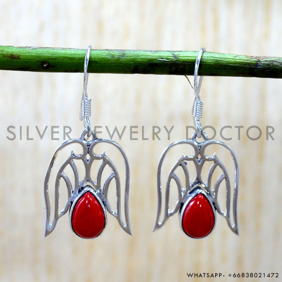 Coral 925 Sterling Silver Earrings (SJWE-1119) Coral 925 Sterling Silver Earrings (SJWE-1119)