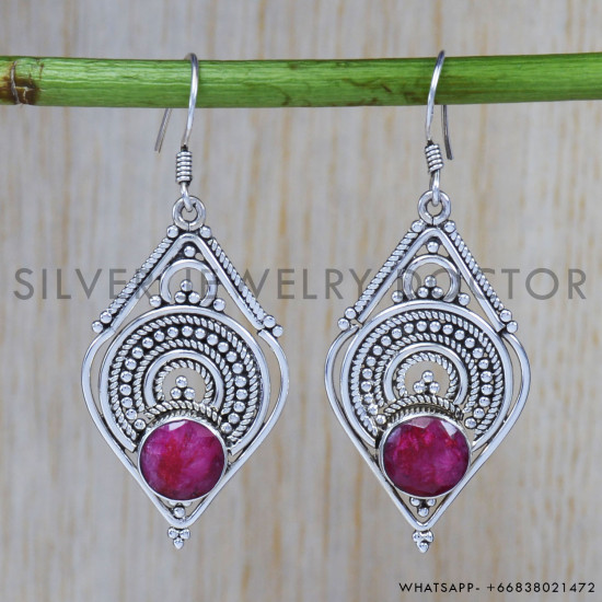 Ruby 925 Sterling Silver Earrings (SJWE-112) Ruby 925 Sterling Silver Earrings (SJWE-112)