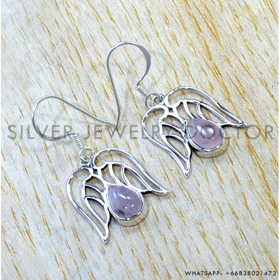 Rose Quartz 925 Sterling Silver Earrings (SJWE-1120) Rose Quartz 925 Sterling Silver Earrings (SJWE-1120)