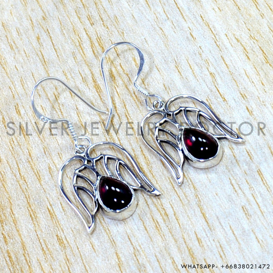 Garnet 925 Sterling Silver Earrings (SJWE-1128) Garnet 925 Sterling Silver Earrings (SJWE-1128)