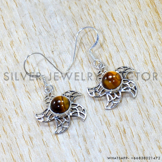 Tiger Eye 925 Sterling Silver Earrings (SJWE-1132) Tiger Eye 925 Sterling Silver Earrings (SJWE-1132)