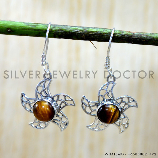 Tiger Eye 925 Sterling Silver Earrings (SJWE-1132) Tiger Eye 925 Sterling Silver Earrings (SJWE-1132)