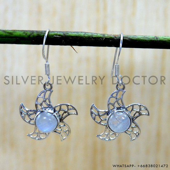Rainbow Moonstone 925 Sterling Silver Earrings (SJWE-1133) Rainbow Moonstone 925 Sterling Silver Earrings (SJWE-1133)