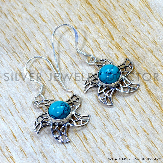 Turquoise 925 Sterling Silver Earrings (SJWE-1135) Turquoise 925 Sterling Silver Earrings (SJWE-1135)