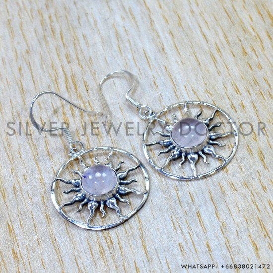Rose Quartz 925 Sterling Silver Earrings (SJWE-1137) Rose Quartz 925 Sterling Silver Earrings (SJWE-1137)