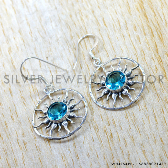 Blue Topaz 925 Sterling Silver Earrings (SJWE-1141) Blue Topaz 925 Sterling Silver Earrings (SJWE-1141)