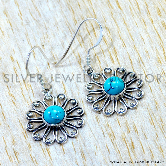 Turquoise 925 Sterling Silver Earrings (SJWE-1144) Turquoise 925 Sterling Silver Earrings (SJWE-1144)