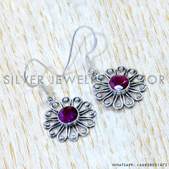 Ruby 925 Sterling Silver Earrings (SJWE-1145) Ruby 925 Sterling Silver Earrings (SJWE-1145)